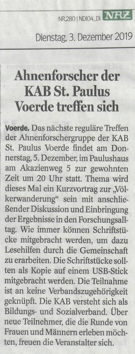 Bericht in der Neuen Rhein Zeitung (NRZ) vom 3.Dezember -Klicken und lesen