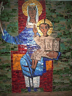 Marienmosaik in der Pfarrkirche St.Paulus, Voerde unter der Orgelbühne -Klicke mich