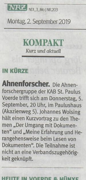 Bericht in der Neuen Rhein Zeitung (NRZ) -Klicken und lesen