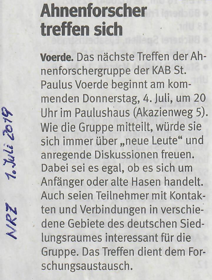 Bericht in der Neuen Rhein Zeitung (NRZ) -Klicken und lesen