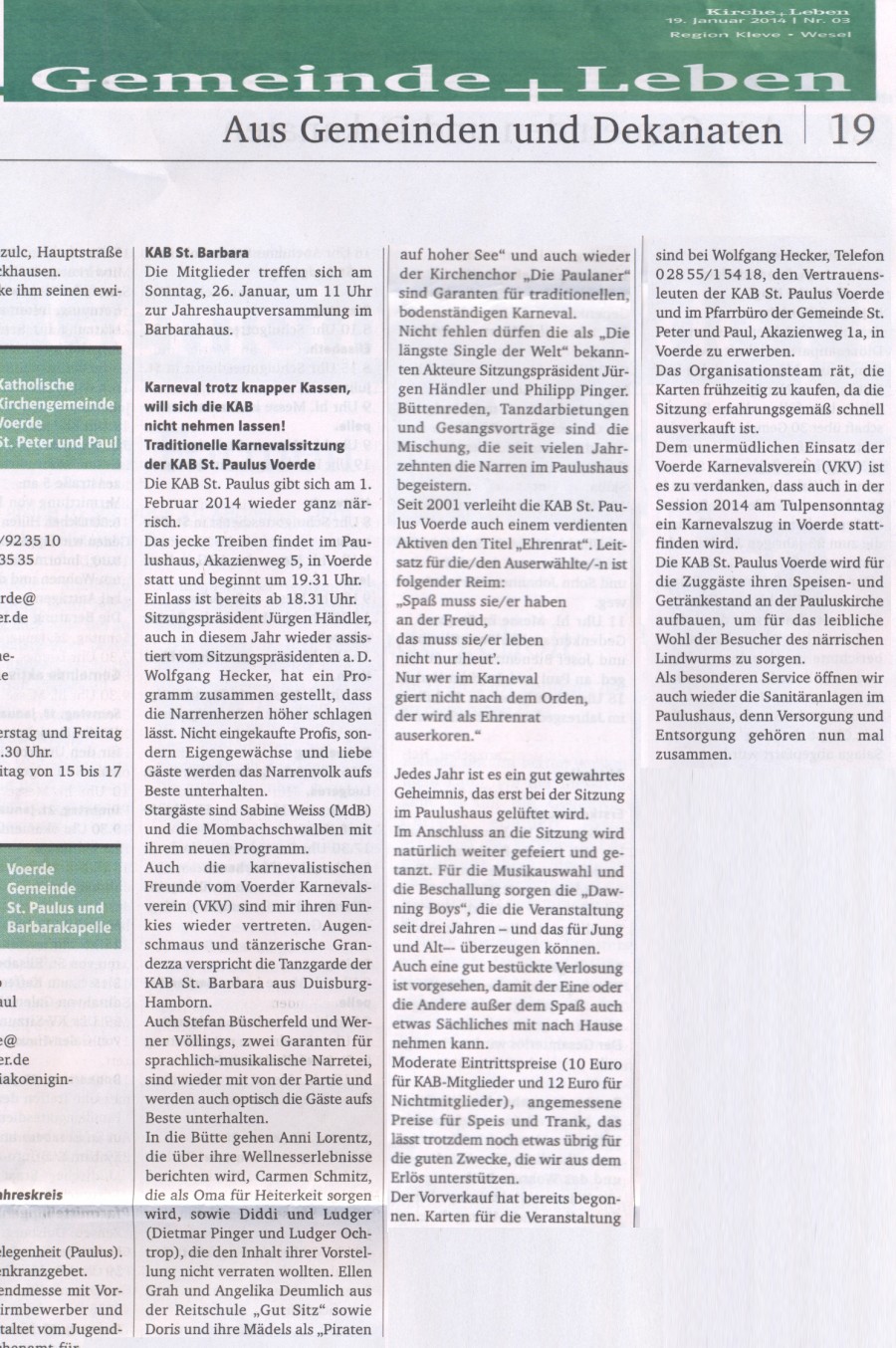 Kirchenzeitung vom 19.Januar 2014 -Klicke und Bild erscheint in Farbe und Größer